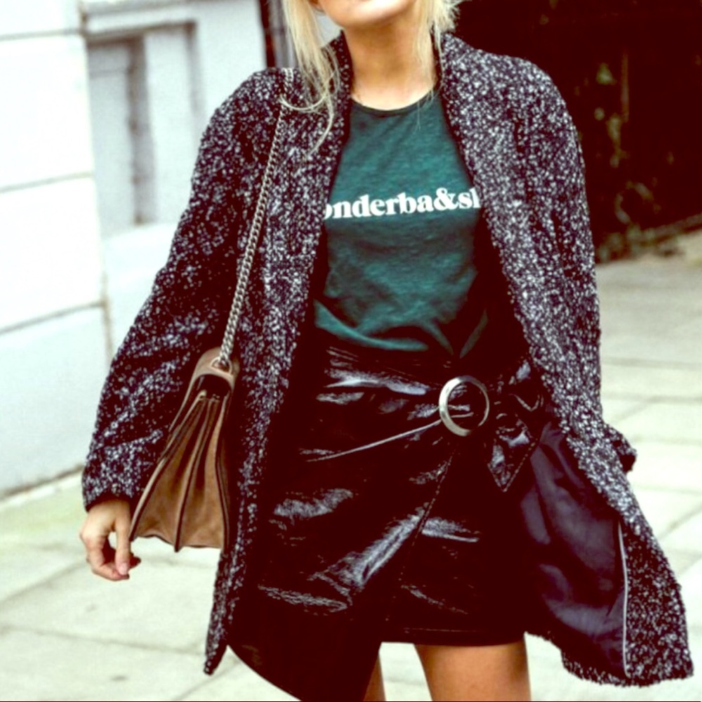 Mango Patent leather skirt with asymmetrical hem